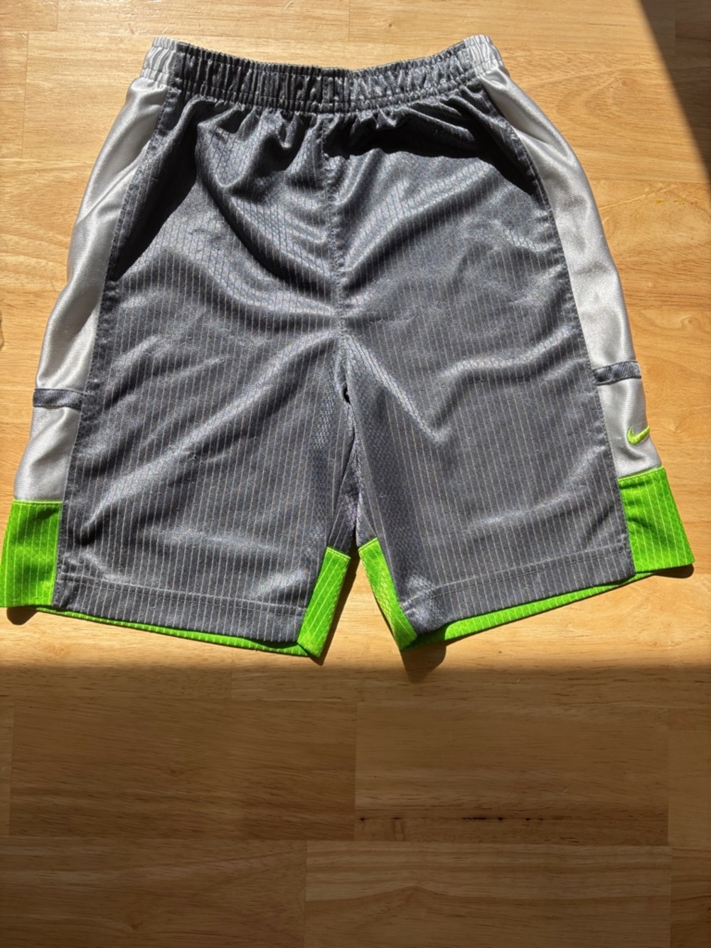 Nike Boys Athletic Shorts - Gray with Neon Green Trim